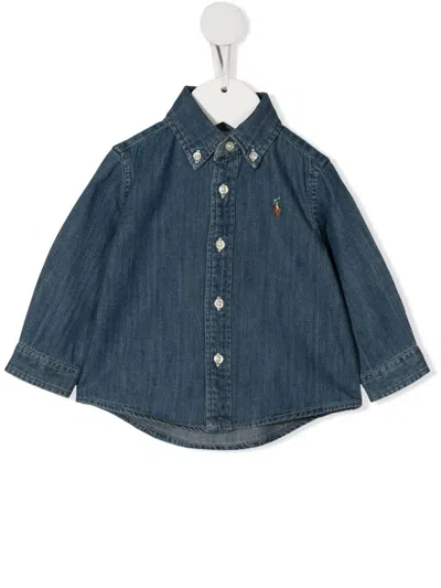 Polo Ralph Lauren Babies' Polo-pony Embroidered Denim Shirt In Blau