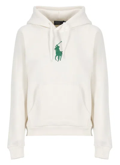 Polo Ralph Lauren Polo Pony Embroidered Drawstring Jersey Hoodie In White