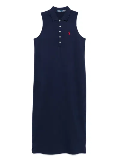 Polo Ralph Lauren Polo Pony-embroidered Mid Dress In Newport Navy