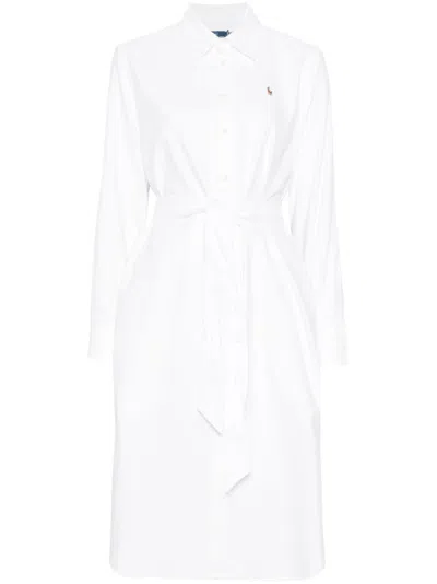 Polo Ralph Lauren Linen Shirt Dress With Long Sleeves And Waist Tie In White