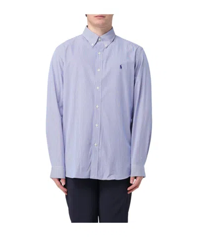 Polo Ralph Lauren Slim Fit Striped Shirt With Button-down Collar In Blue