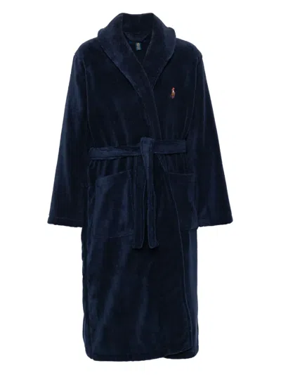Polo Ralph Lauren Polo Pony-embroidered Dressing Gown In Blue