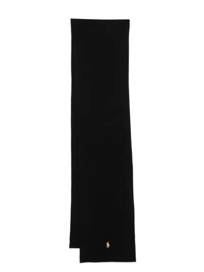 Polo Ralph Lauren Polo Pony-embroidered Scarf In Black