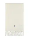 Polo Ralph Lauren Wool Scarf With Fringe Trim And Logo In Neutral
