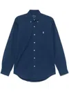 Polo Ralph Lauren Blue Shirt With Button-down Collar And Pony Embroidery On The Front In Blue