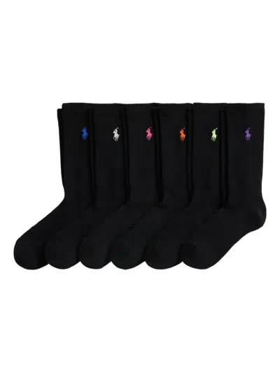 Polo Ralph Lauren Polo Pony-embroidered Socks (pack Of Six) In Black
