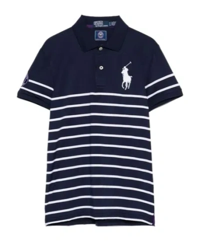 Polo Ralph Lauren Polo Pony Embroidered Striped Polo Shirt In Navy Blue