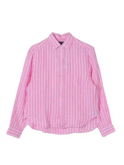 Polo Ralph Lauren Kids' Polo Pony Embroidered Striped Shirt In Pink/white