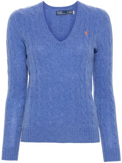 Polo Ralph Lauren Cotton Cable Knit Jumper With V Neck In Blue