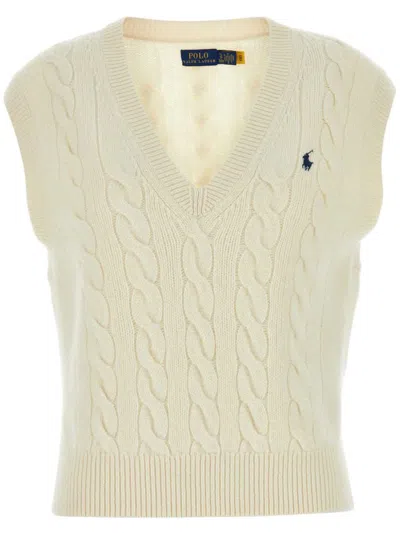 Polo Ralph Lauren Polo Pony Embroidered Wool Vest In Neutral
