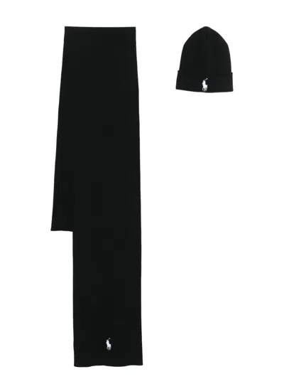 Polo Ralph Lauren Polo Pony Embroidery Scarf Set In Black