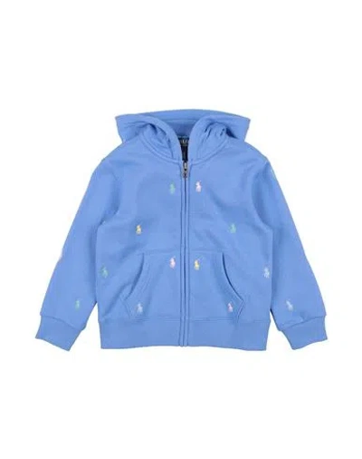 Polo Ralph Lauren Babies'  Polo Pony Fleece Full-zip Hoodie Toddler Boy Sweatshirt Light Blue Size 5 Cotton,