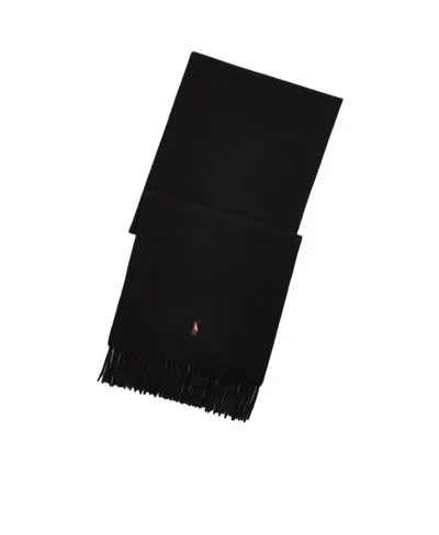 Polo Ralph Lauren Polo Pony Fringe-detailing Scarf In Black