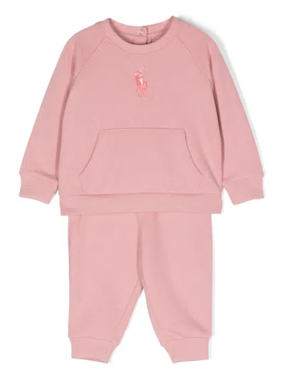 Polo Ralph Lauren Babies' Polo Pony Jersey Tracksuit Set In Pink
