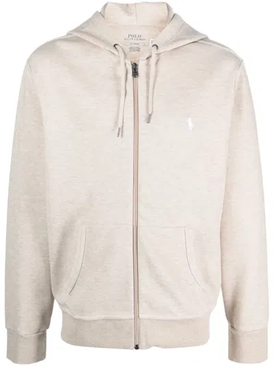 Polo Ralph Lauren Polo Pony Jersey Zip-up Hoodie In Neutrals
