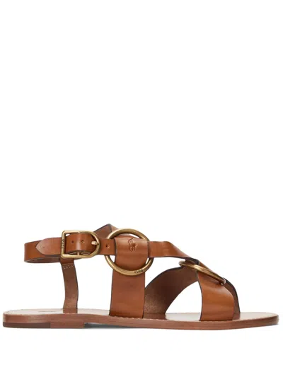 Polo Ralph Lauren Polo Pony Leather Sandals In Brown