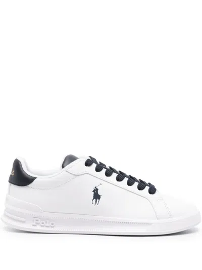 Polo Ralph Lauren Mens Heritage Court Ii Branded Leather Low-top Trainers White/bl In White/blk