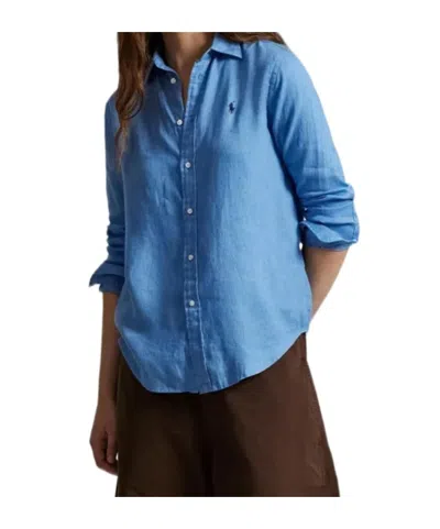 Polo Ralph Lauren Logo Embroidered Curved Hem Shirt In Blue
