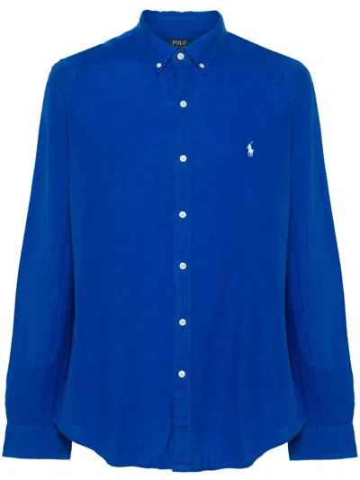 Polo Ralph Lauren Mens Logo Cotton Button-down Shirt In Blue
