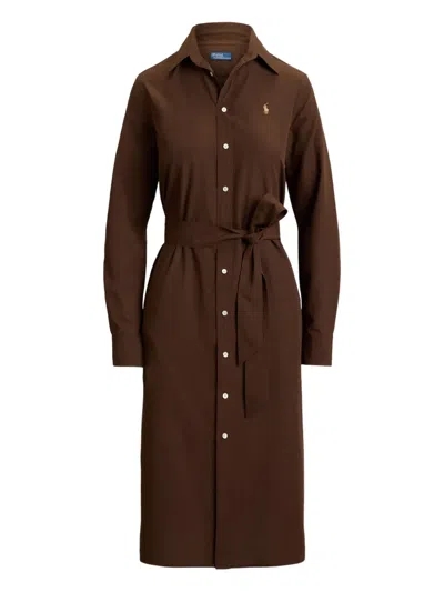 Polo Ralph Lauren Polo Pony Long-sleeved Dress In Brown