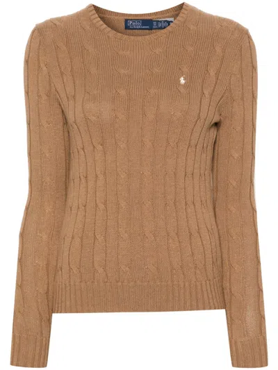 Polo Ralph Lauren Cable-knit Sweater With Embroidered Chest Logo In Brown