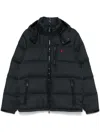 Polo Ralph Lauren Blue Down Jacket With Fixed Hood And Embroidered Pony Logo On Chest In Tech Fabric Man In Blue