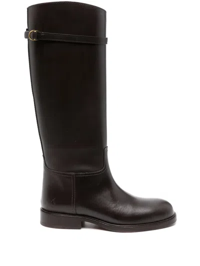 Polo Ralph Lauren Polo-pony-motif Leather Boots In Brown
