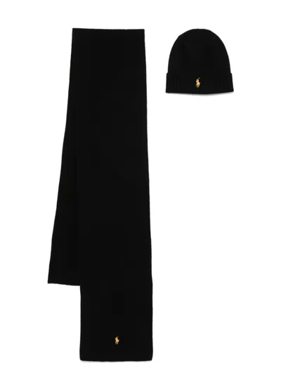 Polo Ralph Lauren Polo Pony-motif Scarf Set In Black