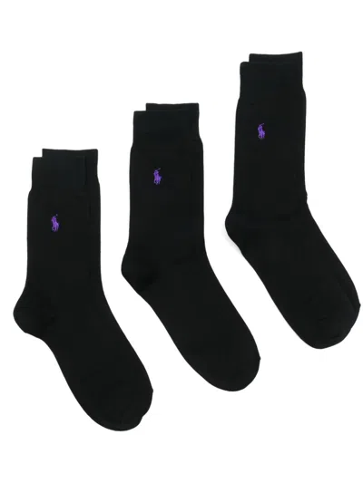 Polo Ralph Lauren Polo Pony-motif Socks (pack Of Three) In Black