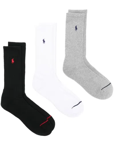 Polo Ralph Lauren Polo Pony-motif Socks (pack Of Three) In Black