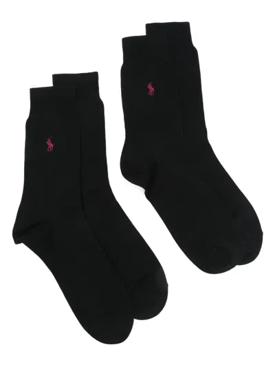 Polo Ralph Lauren Polo Pony-motif Socks (pack Of Two) In Black