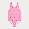 Polo Ralph Lauren Polo Pony One-piece Swimsuit In Laguna Pink/tiller Green