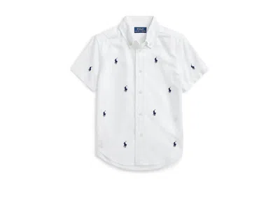 Polo Ralph Lauren Polo Pony Oxford Short Sleeve Shirt (big Kid) Boy's Workout White/navy: Md (10-12 Big Kid) In Blue