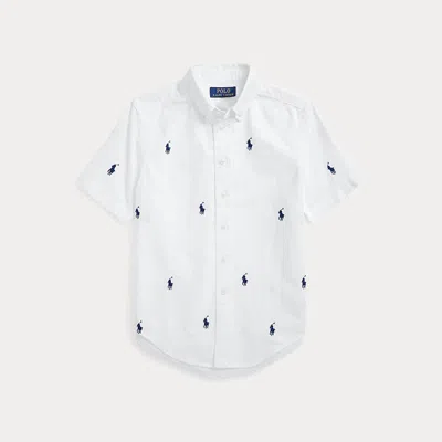 Polo Ralph Lauren Kids' Little Boy's & Boy's Logo Embroidered Oxford Short-sleeve Shirt In White Navy