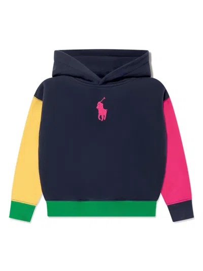 Polo Ralph Lauren Kids' Color-blocked Big Pony Fleece Hoodie In 海军蓝