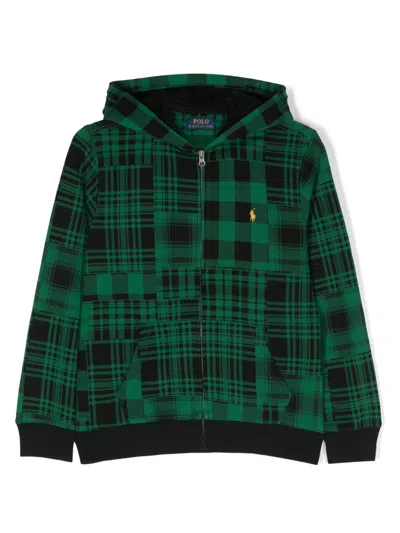Polo Ralph Lauren Kids' Polo Pony Plaid Zip-up Hoodie In Black