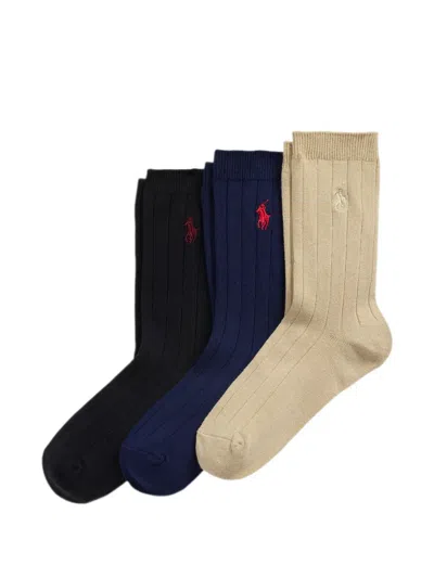 Polo Ralph Lauren Kids' Polo Pony Ribbed Socks (set Of Three) In Blue