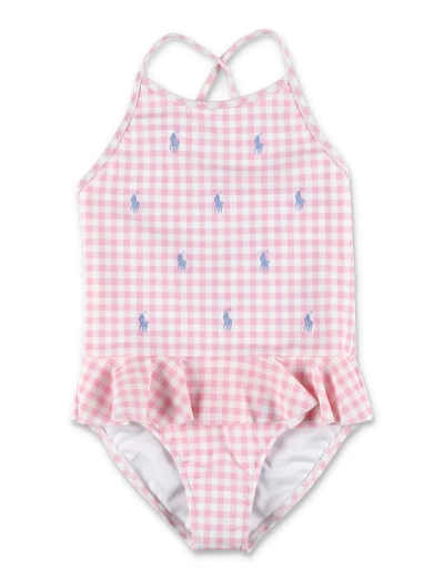 Polo Ralph Lauren Kids' Polo Pony Ruffled One-piece Swimsuit In Pink