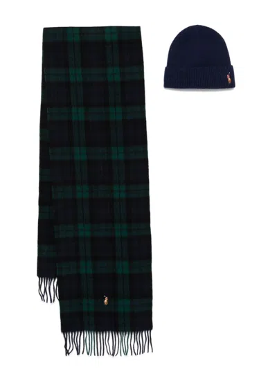 Polo Ralph Lauren Polo Pony Scarf And Beanie Set In Blue