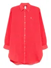 Polo Ralph Lauren Red Cotton Linen Blended Long Shirt With Logo