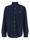 Polo Ralph Lauren Navy Blue Stretch-cotton Button-down Shirt With Signature Motif In Blue