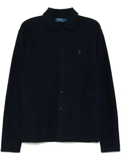 Polo Ralph Lauren Wool Cardigan With Long Sleeves And Ribbed Finish In Blue