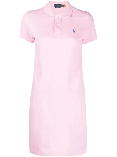 Polo Ralph Lauren Piquet Dress With Short Sleeves And Collar In Pink