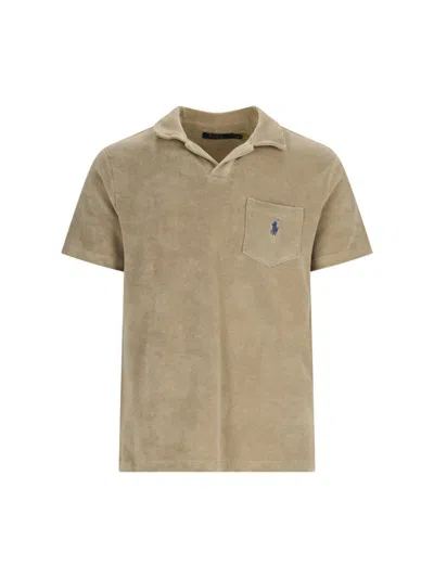 Polo Ralph Lauren Polo Pony Short Sleeved Terry Polo Shirt In Beige