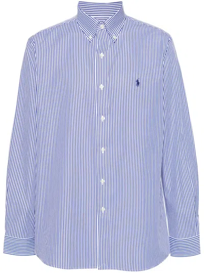 Polo Ralph Lauren Blue And White Striped Button-down Shirt With Embroidered Logo