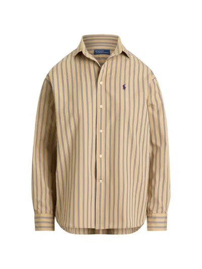 Polo Ralph Lauren Logo-embroidered Striped Cotton Shirt In Brown