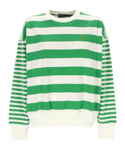 Polo Ralph Lauren Polo Pony Striped Sweatshirt In White