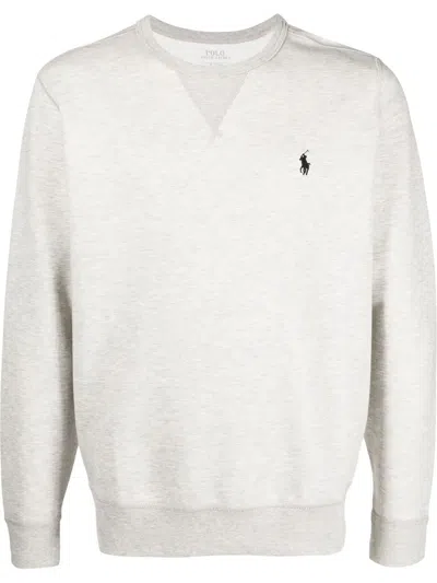 Polo Ralph Lauren Fleeced-cotton Blend Crew-neck Sweatshirt With Embroidery In Grey
