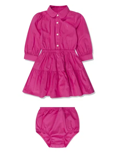 Polo Ralph Lauren Babies' Polo Pony Tiered Shirtdress In Pink