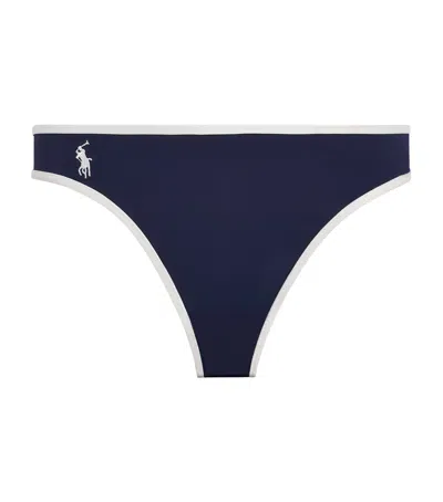Polo Ralph Lauren Navy Blue High Waist Bikini Bottom With Logo In Nay